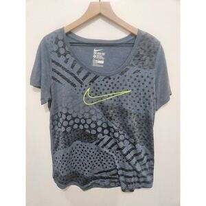 Nike Dri-FIT Womens XL Blue Graphic Swoosh Athletic Cut Short Sleeve Tee Shirt